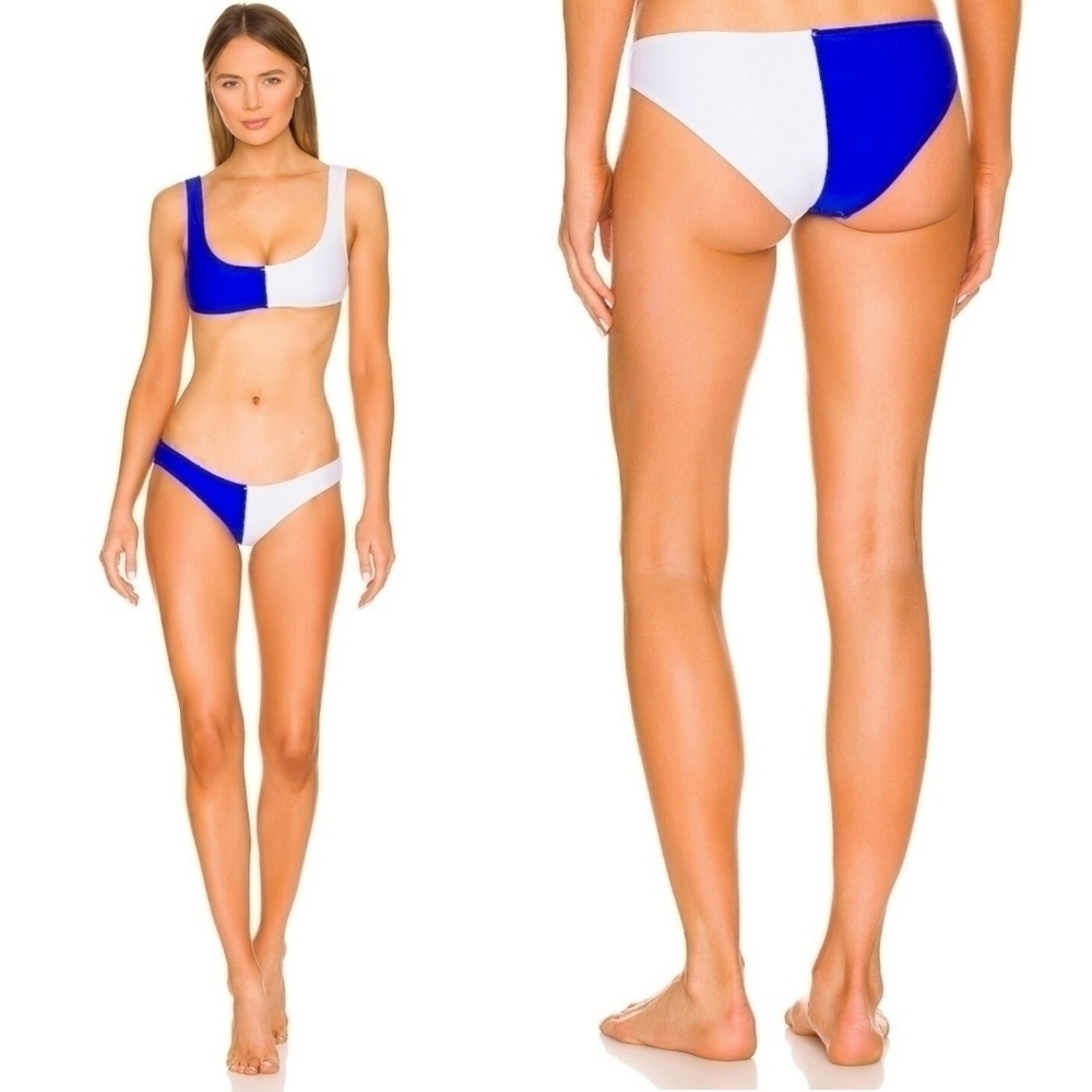 New Solid & Striped The Elle Colorblock Cobalt/Marshmallow Bikini Bottom NWT XL